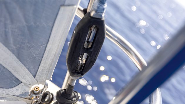 Bottle screw gauge measuring forestay tension.