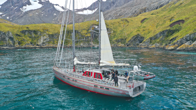 Vinson made good use of her reefed mizzen as a riding sail.