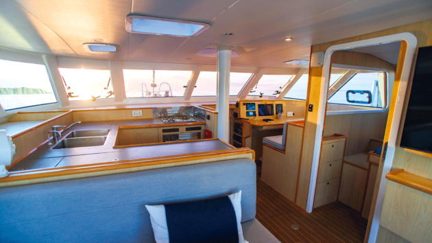 The galley with wide-spanning windows.